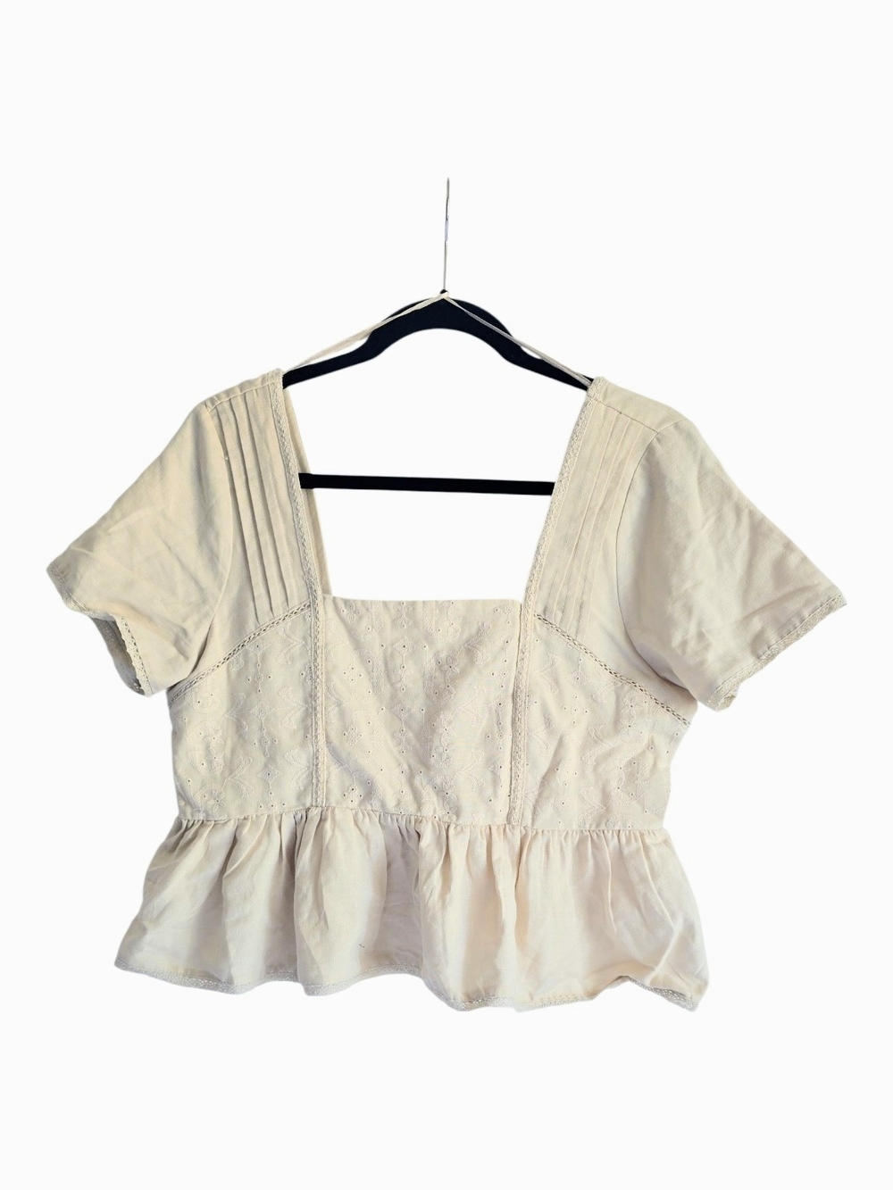 Midnight Sky Cream Eyelet Square-Neck Peplum Top